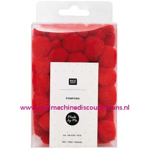 Rico Design Made by Me POMPONS 8 Mm - 20 Mm ca. 100 stuks "ROOD" Art.Nr. 08758.00.54