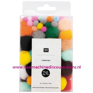 Rico Design Made by Me POMPONS 8 Mm - 20 Mm ca. 100 stuks "BONT MIX" Art.Nr. 08758.00.55