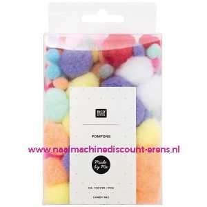 Rico Design Made by Me POMPONS 8 Mm - 20 Mm ca. 100 stuks "CANDY MIX" Art.Nr. 08758.00.56