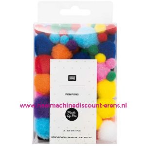 Rico Design Made by Me POMPONS 8 Mm - 20 Mm ca. 100 stuks "REGENBOOG" Art.Nr. 08758.00.57