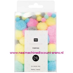 Rico Design Made by Me POMPONS 8 Mm - 20 Mm ca. 100 stuks "PASTEL" Art.Nr. 08758.00.59