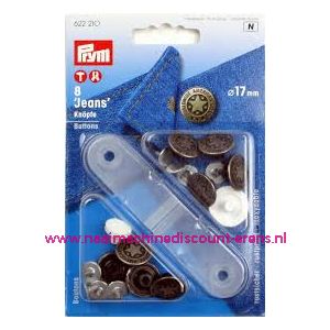 Jeansknopen "zilver stars" 8 stuks 17 Mm inslaan Prym art.nr 622210