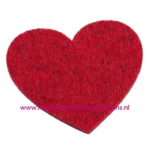 Vilten hartjes 5,5 x 6 Cm rood mêleerd art. 3437326 4 Stuks - 12095