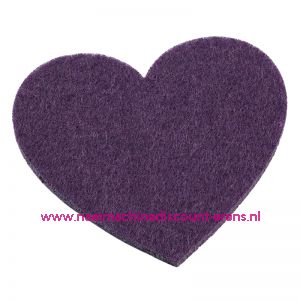 Vilten hartjes 5,5 x 6 Cm pruim art. 3437327 4 stuks - 12206
