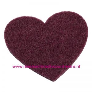 Vilten hartjes 5,5 x 6 Cm bourgondie art. 3437328 4 stuks - 12207