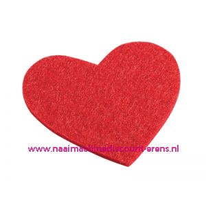 Vilten hartjes 5,5 x 6 Cm rood art. 3437330 4 stuks - 12209