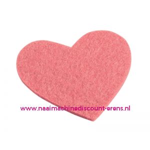 Vilten hartjes 5,5 x 6 Cm roze art. 3437331 4 stuks - 12210