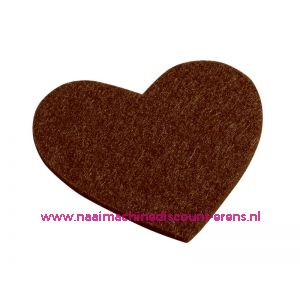 Vilten hartjes 5,5 x 6 Cm bruin art. 3437332 4 stuks - 12211