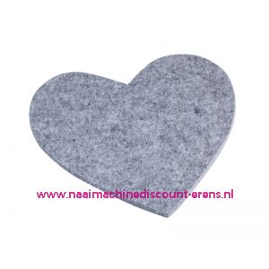 Vilten hartjes 5,5 x6 Cm licht grijs mêleerd 3437334 4 stuks - 12213