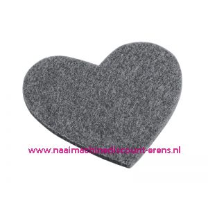 Vilten hartjes 5,5x6 Cm donker grijs mêleerd 3437335 4 stuks - 12214