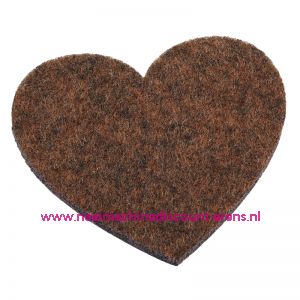 Vilten hartjes 5,5 x 6 Cm bruin mêleerd 3437336 4 stuks - 12215