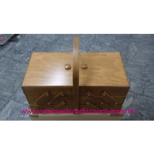 Houten Naaikist donker 3 etages extra groot. - 3022