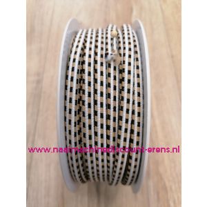 Sier Elastiek 6 Mm per meter "beige-zwart"