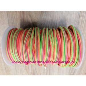 Elastiek Koord 5 Mm per meter "Neon rose-geel-groen"