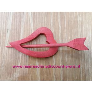 Decoratieve sluiting voor o.a. breiwerken "Hart Rood" hout