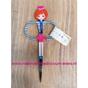 Mediac Kinder borduurschaar "Dame Blauw" 11 Cm spitse punt