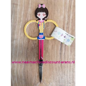 Mediac Kinder borduurschaar "Dame Geel" 11 Cm spitse punt