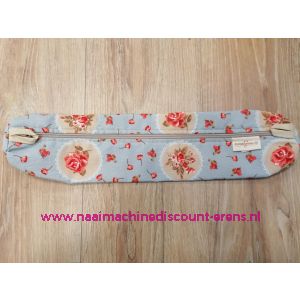 Breinaalden opbergtas Hobbymio kleur licht blauw combi groot/klein bloemen