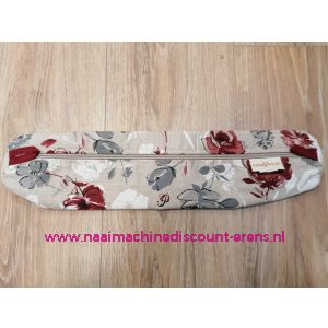 Breinaalden opbergtas Hobbymio kleur beige grijs/rood/wit bloemen
