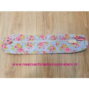 Breinaalden opbergtas Hobbymio kleur licht blauw met rose rozen