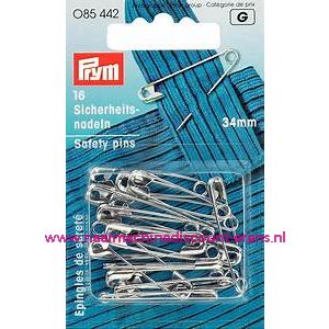 Veiligheidsspeld "Zilverkleurig" 34 Mm 16 stuks prym art.nr. 085442
