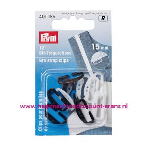 Clips voor BH-schouderband  Wit + Zwart 15 Mm Prym art. nr. 401185 