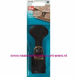 Tassluiting met Magneetknoop "bruin" leer met gesp prym art.nr. 416485 