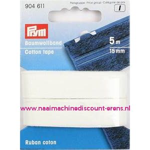 Huishoudband Katoen 15 Mm 5 meter Wit Prym art.nr. 904611