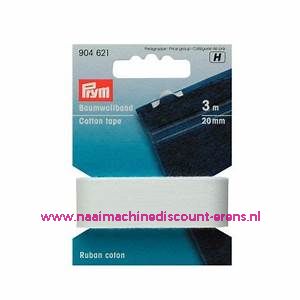 Huishoudband Katoen 20 Mm 3 meter Wit Prym art.nr. 904621