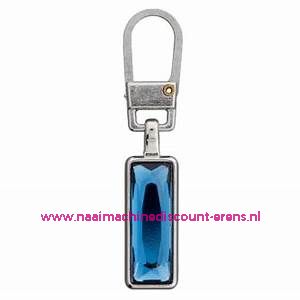 Modische Schuiver "metaal zilver strass blauw 45mm" UNION KNOPF art.nr. 500513